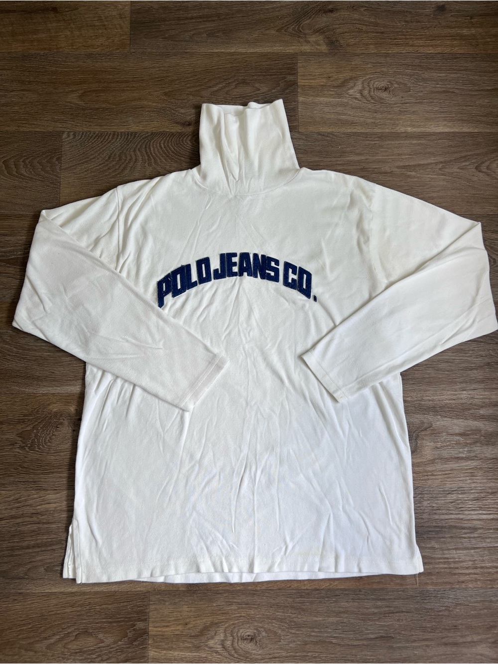 Vintage Polo Jeans Co. White Turtleneck Sweatshirt with Navy Logo/A586